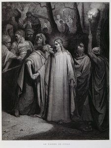Judasz zdradza Jezusa pocałunkiem; ilustracja z Biblii Dore