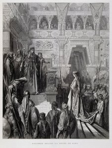 Król Salomon przyjmuje królową Saby, ilustracja z Biblii Dore
