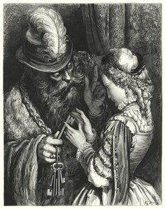Niebieska Broda; Niebieska Broda (grawerowanie) autorstwa Gustave Dore
