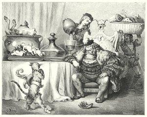 Mistrz Kot lub Kot w Butach; Kot w butach (grawerunek) autorstwa Gustave Dore