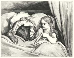 Le Petit Chaperon Rouge; Czerwony Kapturek (grawerunek) autorstwa Gustave Dore