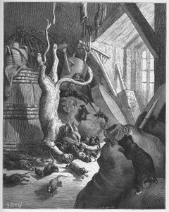 Kot i stary szczur - Kot i stary szczur - z "Bajek" Jeana de La Fontaine autorstwa Gustave Dore