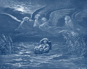 Mojżesz nad Nilem, rycina Doré - Biblia autorstwa Gustave Dore