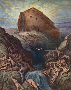 Noe wysyła gołębia na ziemię - Noe wysyła gołębia z arki, rycina Gustave Dore (1832-1883) autorstwa Gustave Dore
