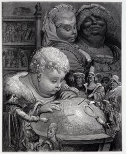 Pantagruel po kursie geografii – w „Gargantua” Rabelaisa, il. Gustave Dore autorstwa Gustave Dore
