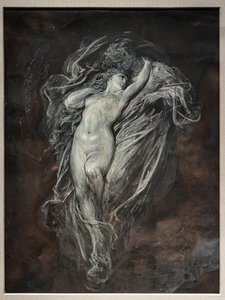 Paolo i Francesca da Rimini w piekle, przed 1861 (tusz indyjski i biała tempera na brązowym papierze) autorstwa Gustave Dore