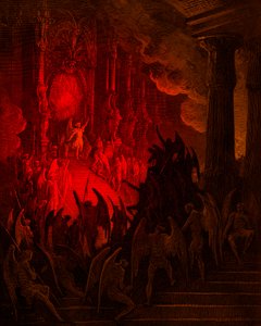 Raj utracony: Szatan w Radzie, rycina Gustave Doré autorstwa Gustave Dore