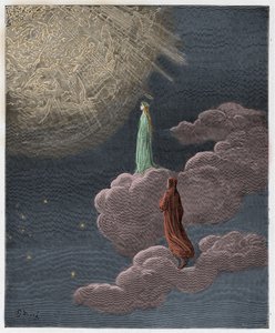 Paradiso, Canto 14 : Dante i Beatrice przetłumaczone na sferę Marsa, ilustracja z „Boskiej komedii” Dantego Alighieri, 1885 autorstwa Gustave Dore