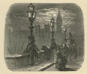 Ludzie i powozy na Westminster Bridge autorstwa Gustave Dore