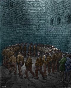 Więźniowie robiący obchód na dziedzińcu więzienia Westgate w Londynie, Gustave Dore autorstwa Gustave Dore