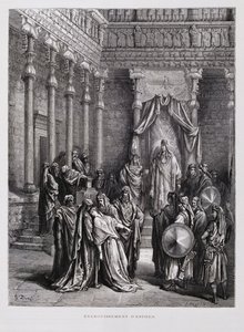 Królowa Estera mdleje przed królem, ilustracja z Biblii Dore