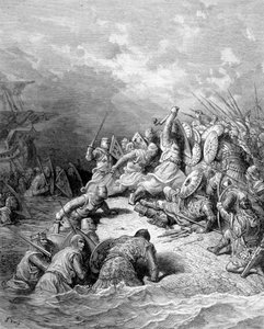 Richard Lion Heart dostarcza miasto Joppé - grawerunek Gustave Doré autorstwa Gustave Dore
