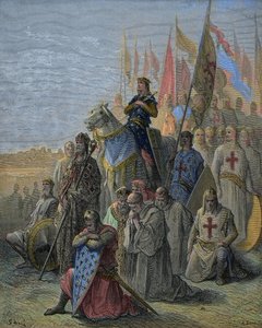Saint Louis przybywa przed Damietta - Zdobycie egipskiego miasta przez skrzyżowania 6 czerwca autorstwa Gustave Dore