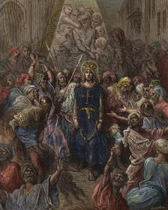 Św. Ludwik wzięty do niewoli w Mansoura, podczas VII krucjaty w 1250 r. - Król Ludwik IX (1214-70) do niewoli w Egipcie - rycina Gustave Dore - z Historii wypraw krzyżowych Josepha-Francois Michauda autorstwa Gustave Dore