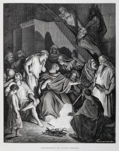 Święty Piotr zapiera się Chrystusa, ilustracja z Biblii Dore
