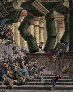 Samson niszcząc Świątynię Dagona Grawerunek Gustave Dore (1832-1883) autorstwa Gustave Dore