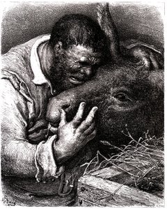 Sancho Pansa płacze, całując osła autorstwa Gustave Dore