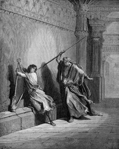 Saul próbuje zabić Dawida autorstwa Gustave Dore
