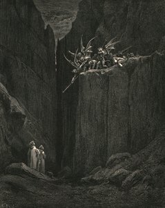 Ledwie jego stopy sięgnęły do najniższego łóżka poniżej, około 1890 roku. autorstwa Gustave Dore