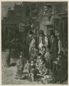 Slumsy w Londynie (grawerowanie) autorstwa Gustave Dore