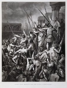 Paweł zaatakowany przez Żydów w Jerozolimie, ilustracja z Biblii Dore
