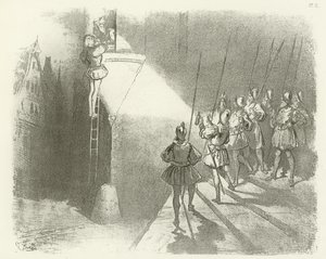 Zaskoczony przez strażników - Panowanie Henryka IV (wklęsłodruk) autorstwa Gustave Dore