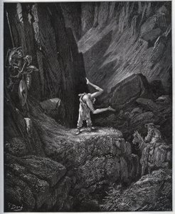 Akrobatyczna pokuta Don Kichota w Sierra Morena – z „Don Kichota z Manchy” Miguela Cervantesa (1547-1616) (Don Kichota) – Drzeworyt wg rysunku Gustave Dore autorstwa Gustave Dore