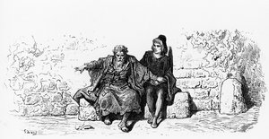 Starożytny marynarz z gościem weselnym pierwsza strona książki „Szron starożytnego marynarza”, autorstwa S.T. Coleridge, wyd. Harper und Sons, Nowy Jork, 1876 (drewno)