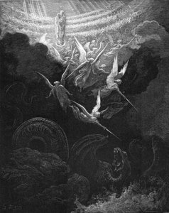 Archanioł Michał i jego aniołowie walczą ze smokiem, 1865-1866 autorstwa Gustave Dore