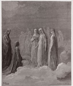 Boska Komedia (La Divina Comedia, La Divine Comedie), Paradiso, Canto 3: Pierwsze królestwo: Piccarda Donati i dusze, których przysięgi zostały złamane - Dante Alighieri (1265-1321) - Ilustracja Gustave Dore (1832-1883) ) autorstwa Gustave Dore