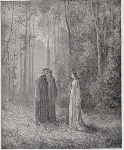 Boska Komedia (La Divina Comedia, La Divine Comedie), Purgatorio, Canto 5: Dante rozmawia z Pia de Tolomei (Tolommei) - autorstwa Dante Alighieri (1265-1321) - Ilustracja Gustave Dore (1832-1883) autorstwa Gustave Dore