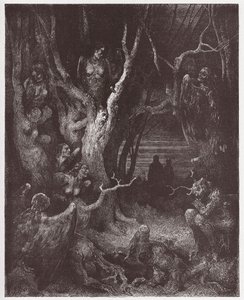 Boska Komedia (La Divina Commedia, La Divine Comedie), Inferno, Canto 13: Harpie w lesie samobójstw - Dante Alighieri (1265-1321) - Ilustracja Gustave Dore (1832-1883) autorstwa Gustave Dore