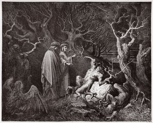 Boska Komedia (La Divina Commedia, La Divine Comedie), Inferno, Canto 13: Samobójstwa w lesie - Dante Alighieri (1265-1321) - Ilustracja Gustave Dore (1832-1883) autorstwa Gustave Dore
