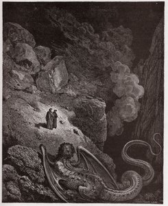 Boska Komedia (La Divina Commedia, La Divine Comedie), Inferno, Canto 17: Gerion, symbol oszustwa - Dante Alighieri (1265-1321) - Ilustracja Gustave Dore (1832-1883) autorstwa Gustave Dore