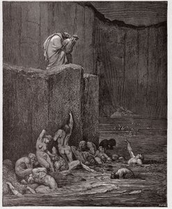 Boska Komedia (La Divina Commedia, La Divine Comedie), Inferno, Canto 18: Kochankowie i pochlebcy w ósmym kręgu - Dante Alighieri (1265-1321) - Ilustracja Gustave Dore (1832-1883) autorstwa Gustave Dore