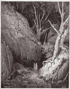 Boska Komedia (La Divina Commedia, La Divine Comedie), Inferno, Canto 1: Wergiliusz i Dante rozpoczynają swoją podróż - Dante Alighieri (1265-1321) - Ilustracja Gustave Dore (1832-1883) autorstwa Gustave Dore