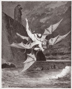 Boska Komedia (La Divina Commedia, La Divine Comedie), Inferno, Canto 22: Alichino i Calcabrina zmagają się nad boiskiem – Dante Alighieri (1265-1321) – Ilustracja Gustave Dore (1832-1883) autorstwa Gustave Dore