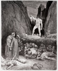 Boska Komedia (La Divina Commedia, La Divine Comedie), Inferno, Canto 28: Odcięta głowa Bertranda de Borna przemawia do Dantego - Dante Alighieri (1265-1321) - Ilustracja Gustave Dore (1832-1883) autorstwa Gustave Dore