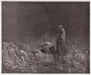Boska Komedia (La Divina Commedia, La Divine Comedie), Inferno, Canto 32: Dante zwraca się do zdrajcy Bocca degli Abati - autorstwa Dante Alighieri (1265-1321) - Ilustracja Gustave Dore (1832-1883) autorstwa Gustave Dore