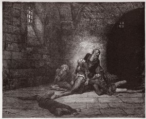Boska Komedia (La Divina Commedia, La Divine Comedie), Inferno, Canto 33: Gaddo umiera na oczach ojca - Dante Alighieri (1265-1321) - Ilustracja Gustave Dore (1832-1883) autorstwa Gustave Dore