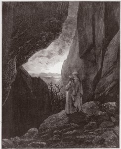 Boska Komedia (La Divina Commedia, La Divine Comedie), Inferno, Canto 34: Wergiliusz i Dante wznoszą się do wyższego świata - autorstwa Dante Alighieri (1265-1321) - Ilustracja Gustave Dore (1832-1883) autorstwa Gustave Dore