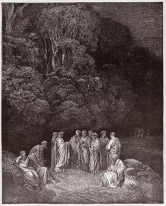 Boska Komedia (La Divina Commedia, La Divine Comedie), Inferno, Canto 4: Homer, poeci i bohaterowie w Otchłani - Dante Alighieri (1265-1321) - Ilustracja Gustave Dore (1832-1883) autorstwa Gustave Dore