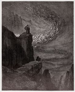 Boska Komedia (La Divina Commedia, La Divine Comedie), Inferno, Canto 5: Minos osądza występki i usuwa dusze - Dante Alighieri (1265-1321) - Ilustracja Gustave Dore (1832-1883) autorstwa Gustave Dore