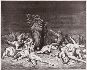 Boska Komedia (La Divina Commedia, La Divine Comedie), Inferno, Canto 6: Obżeracze nękani wiecznym deszczem - Dante Alighieri (1265-1321) - Ilustracja Gustave Dore (1832-1883) autorstwa Gustave Dore