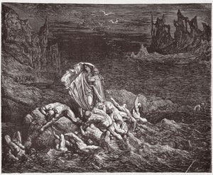 Boska Komedia (La Divina Commedia, La Divine Comedie), Inferno, Canto 7: Wergiliusz pokazuje Dantemu dusze gniewnych w Styksie - autorstwa Dante Alighieri (1265-1321) - Ilustracja Gustave Dore (1832-1883) autorstwa Gustave Dore