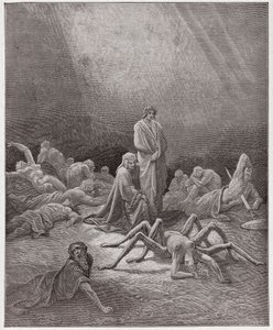 Boska Komedia (La Divina Commedia, La Divine Comedie), Purgatorio, Canto 12: Dante widzi duszę Arachne - autorstwa Dante Alighieri (1265-1321) - Ilustracja Gustave Dore (1832-1883) autorstwa Gustave Dore
