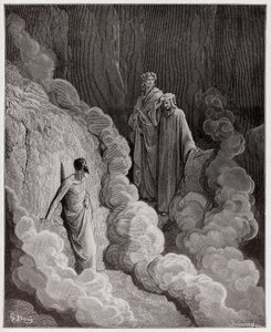 Boska Komedia (La Divina Commedia, La Divine Comedie), Purgatorio, Canto 16: Dante przemawia do duszy Marco Lombardo - autorstwa Dante Alighieri (1265-1321) - Ilustracja Gustave Dore (1832-1883) autorstwa Gustave Dore