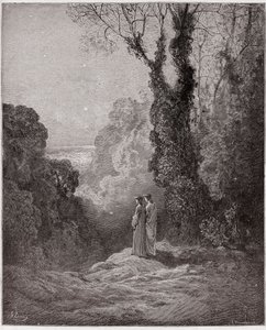 Boska Komedia (La Divina Commedia, La Divine Comedie), Purgatorio, Canto 1: Poeci widzą piękno Wenus na porannym niebie - autorstwa Dante Alighieri (1265-1321) - Ilustracja Gustave Dore (1832-1883) autorstwa Gustave Dore