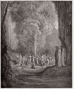 Boska Komedia (La Divina Commedia, La Divine Comedie), Purgatorio, Canto 24: Żarłoczne dusze wołające pod drzewem - Dante Alighieri (1265-1321) - Ilustracja Gustave Dore (1832-1883) autorstwa Gustave Dore