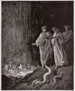 Boska Komedia (La Divina Commedia, La Divine Comedie), Purgatorio, Canto 25: Poeci w siódmym kręgu - Dante Alighieri (1265-1321) - Ilustracja Gustave Dore (1832-1883) autorstwa Gustave Dore